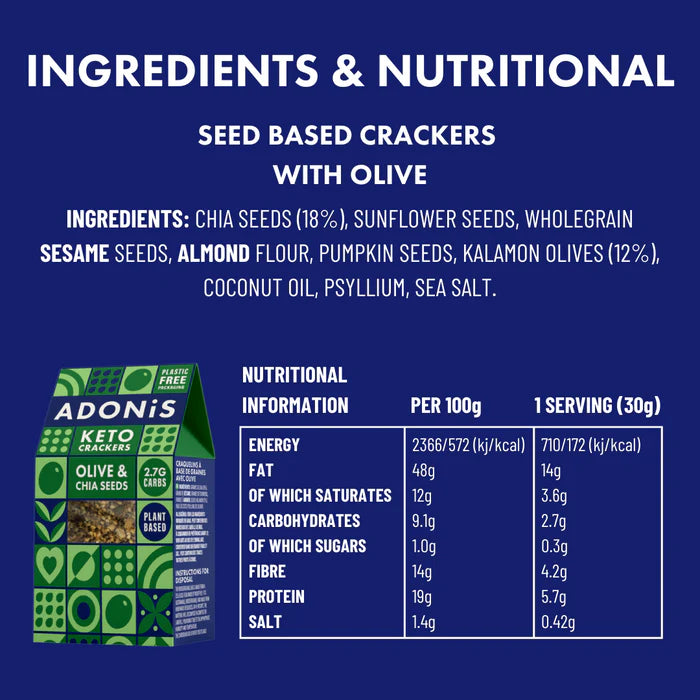 Olive & Chia Seeds Keto Crackers - Adonis